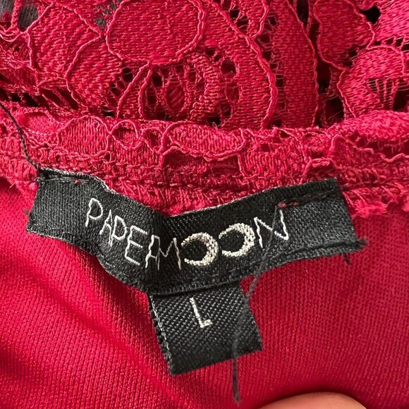 Papermoon Deep Red Lace Stretch Crop Babydoll Camisole Built In Bra‎ Size Large - Picture 6 of 8